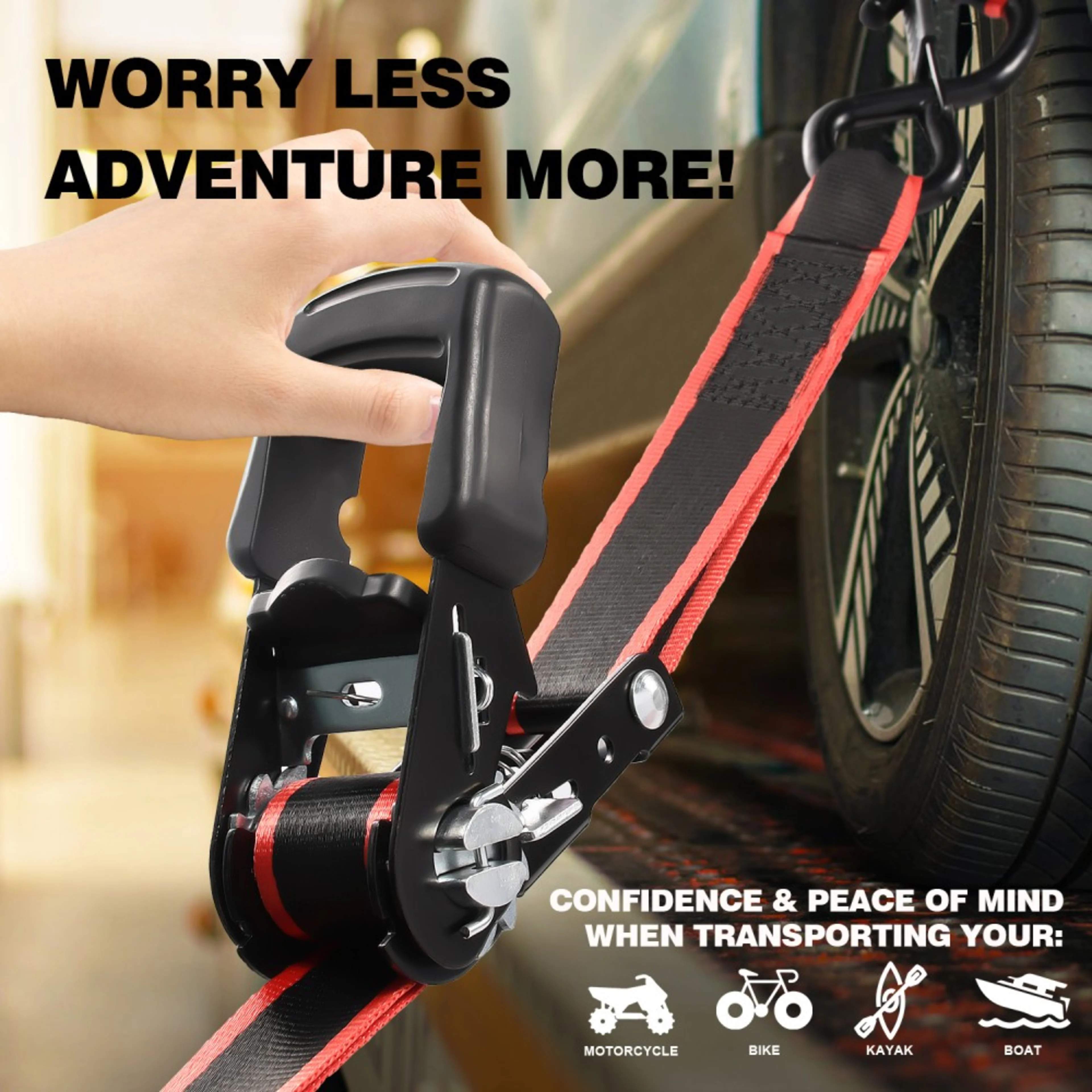 32mm Ratschen-Zurrgurt mit Gummigriff und Feder-S-Haken - 1500 kg SF