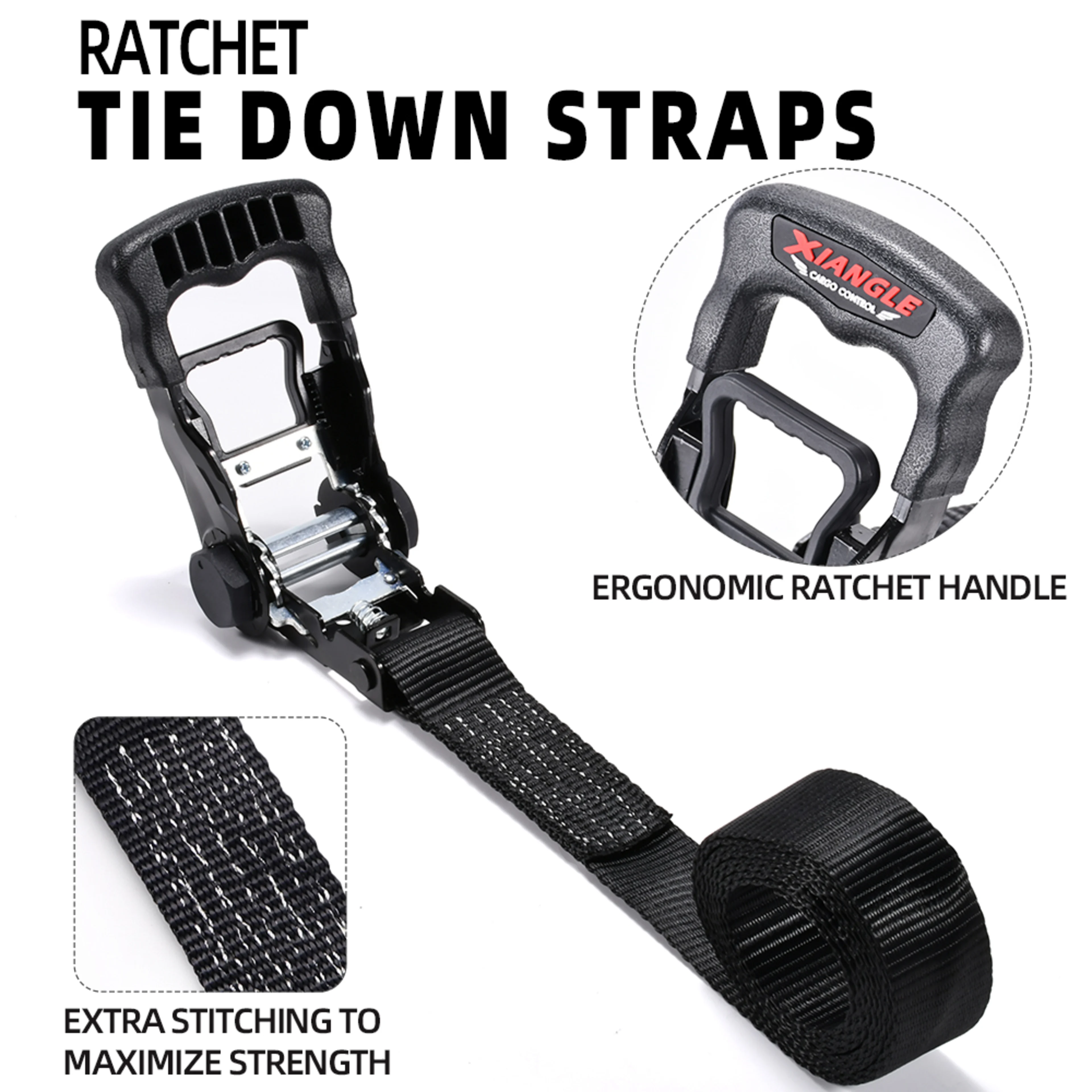 Sangle d’arrimage à cliquet 38mm avec poignée aluminium caoutchoutée - 2000 kg RC