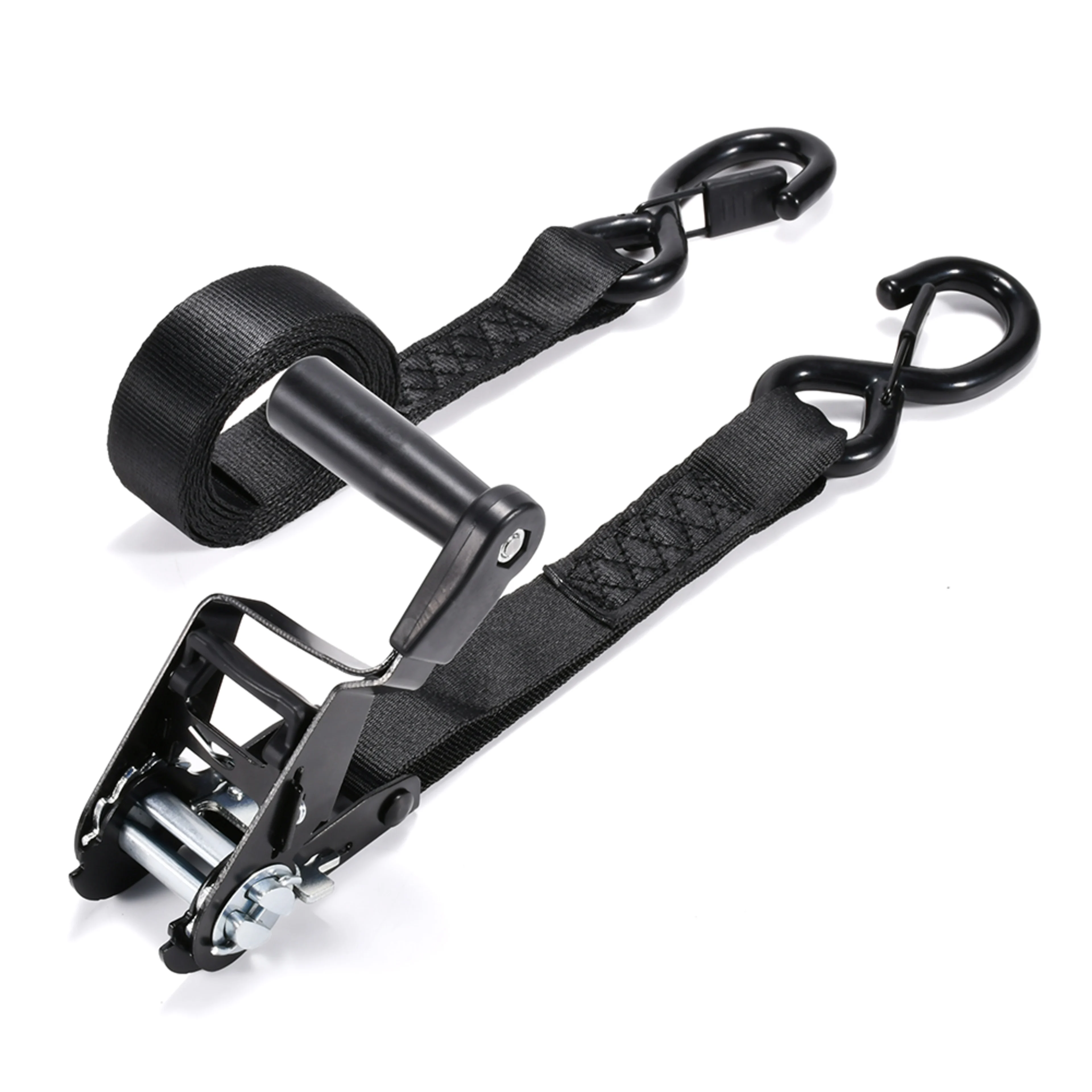 Sangle d’arrimage à cliquet 32mm avec poignée semi-ouverte et crochet S à ressort