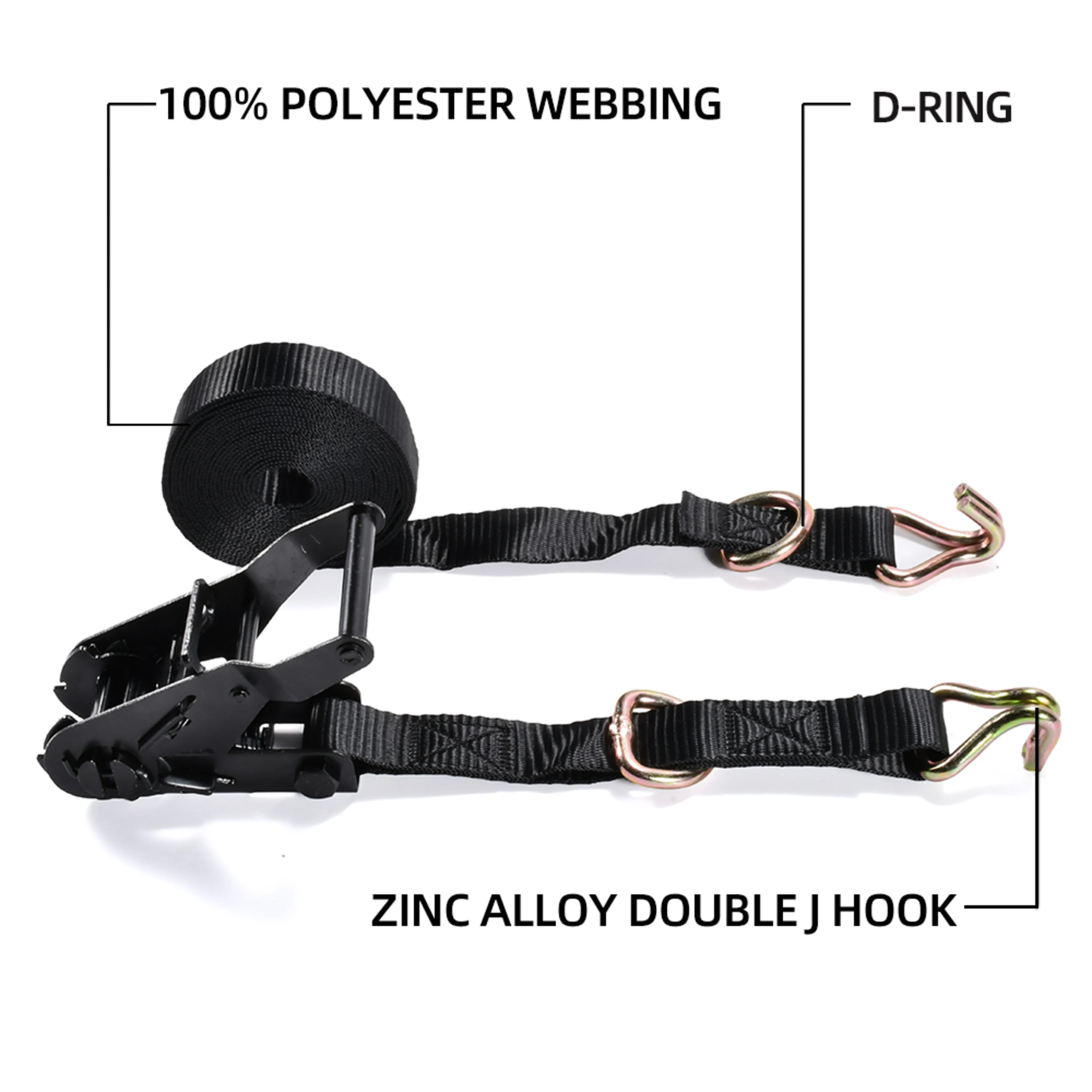 27mm Ratchet Tie Down Strap with Double J-Hook & Floating D-Ring