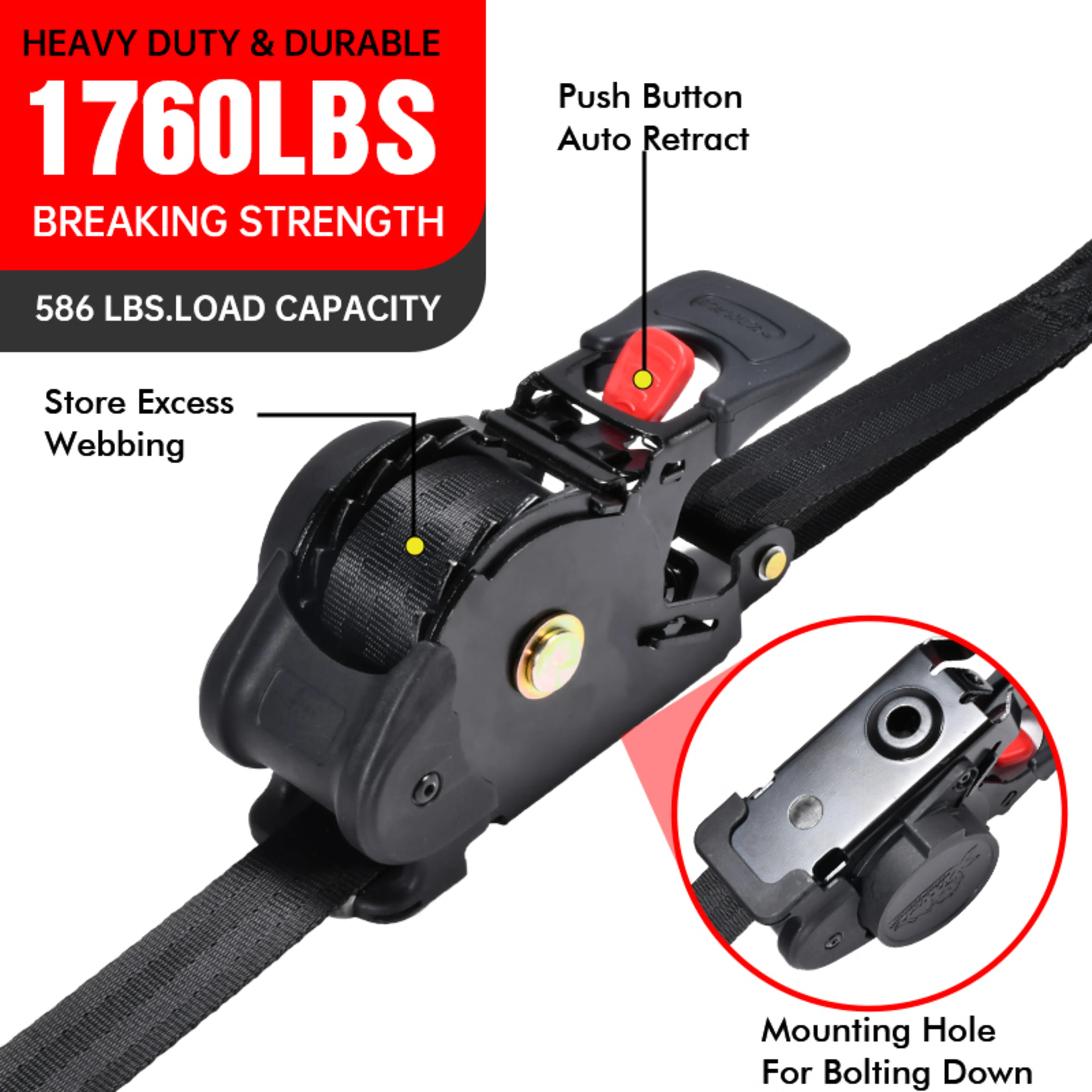 Sangle Rétractable 25mm avec Crochets de Sécurité - LC 400 daN