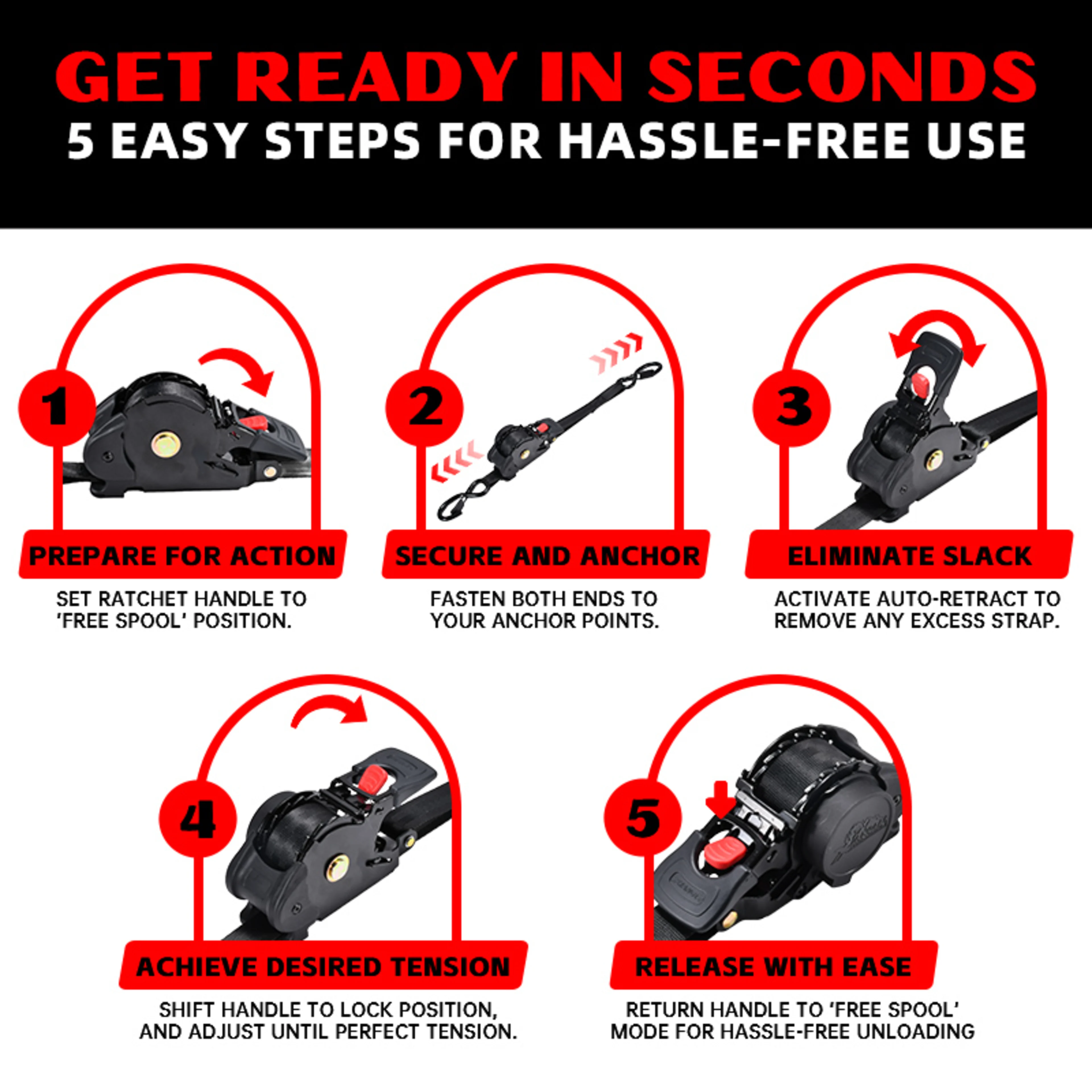 Sangle Rétractable 25mm avec Crochets de Sécurité - LC 400 daN