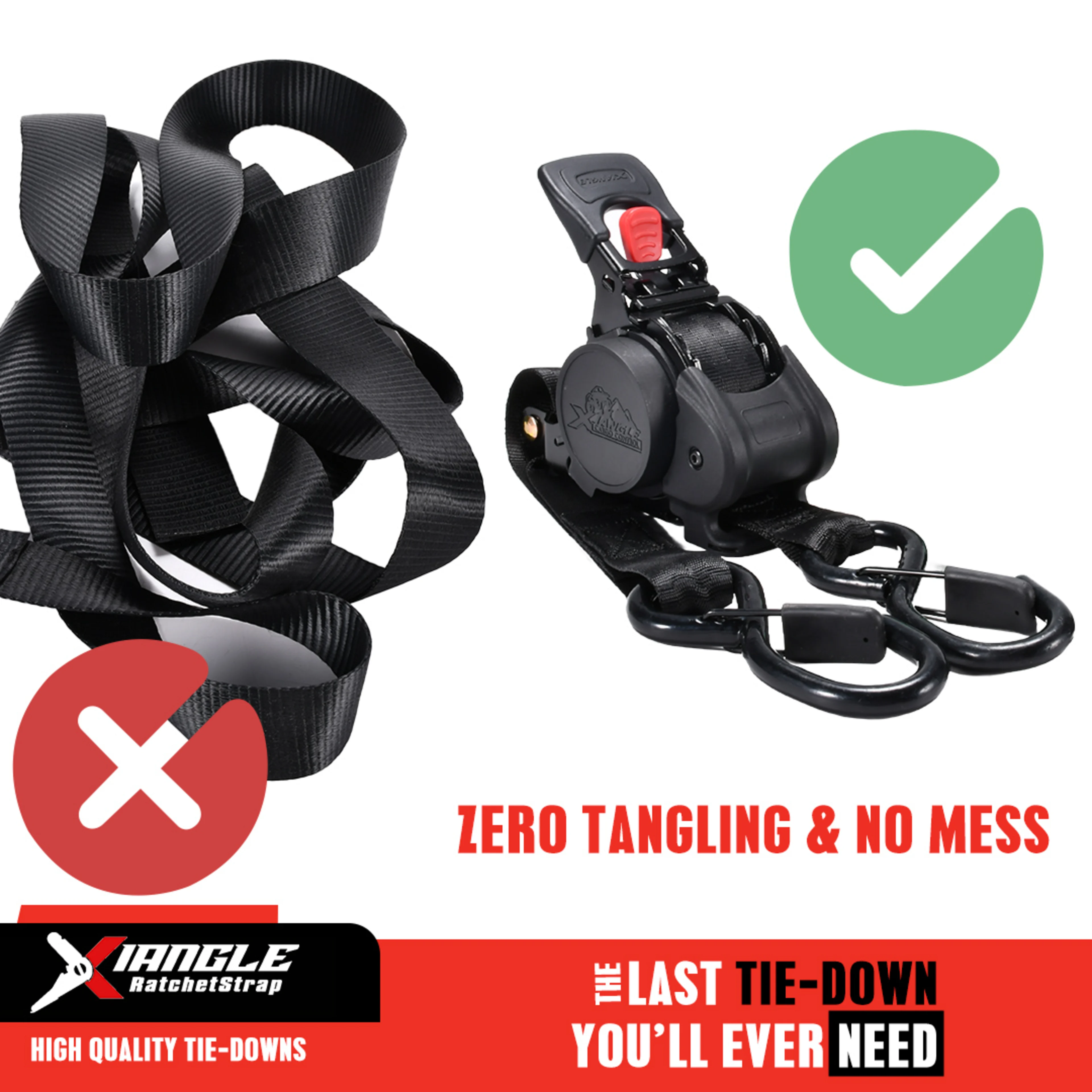 1" x 10ft Automatic Retractable Ratchet Strap, Full-Bend S-Hooks - 1760 lbs BS