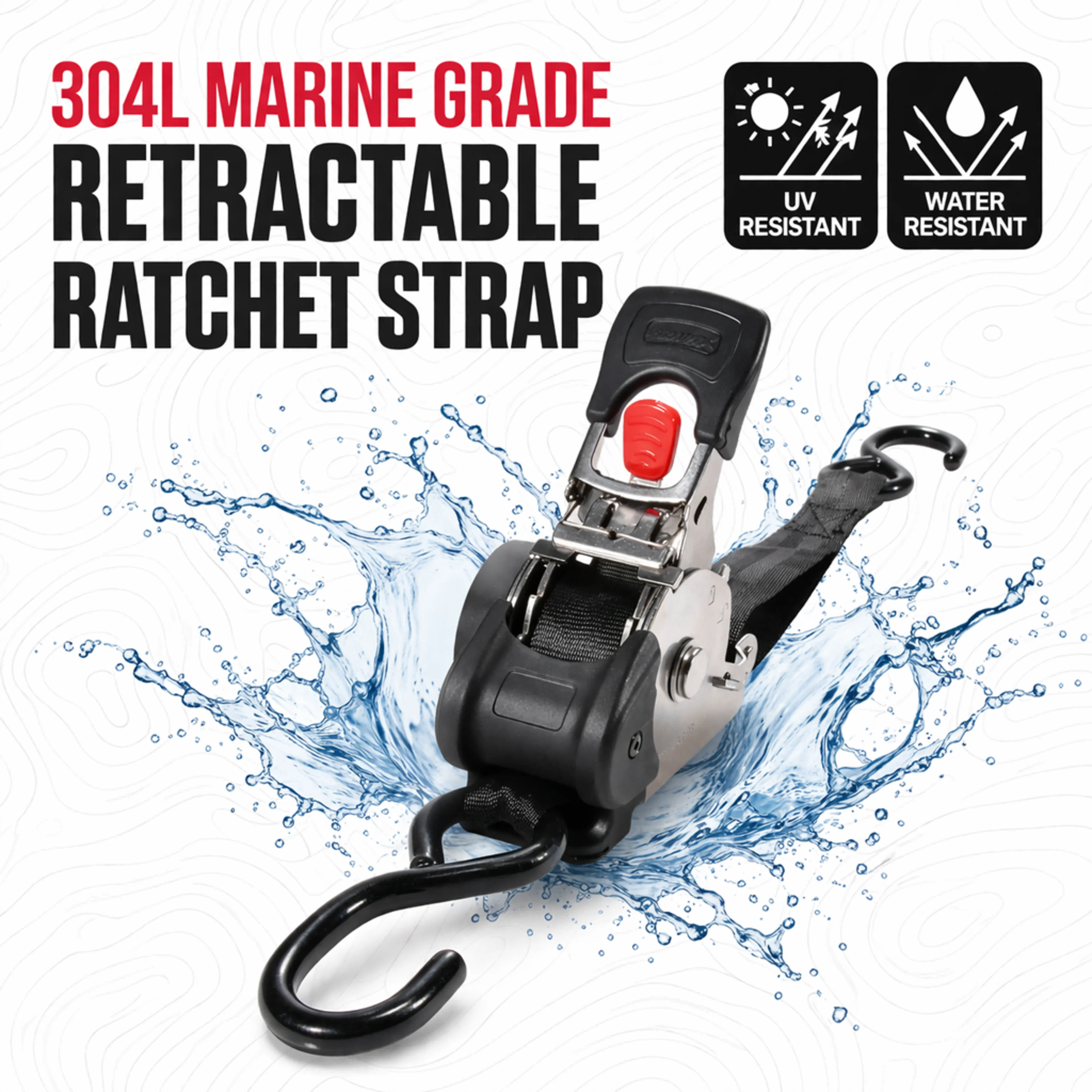 1" x 10FT Marine Grade 304L Stainless Steel Retractable Ratchet Strap