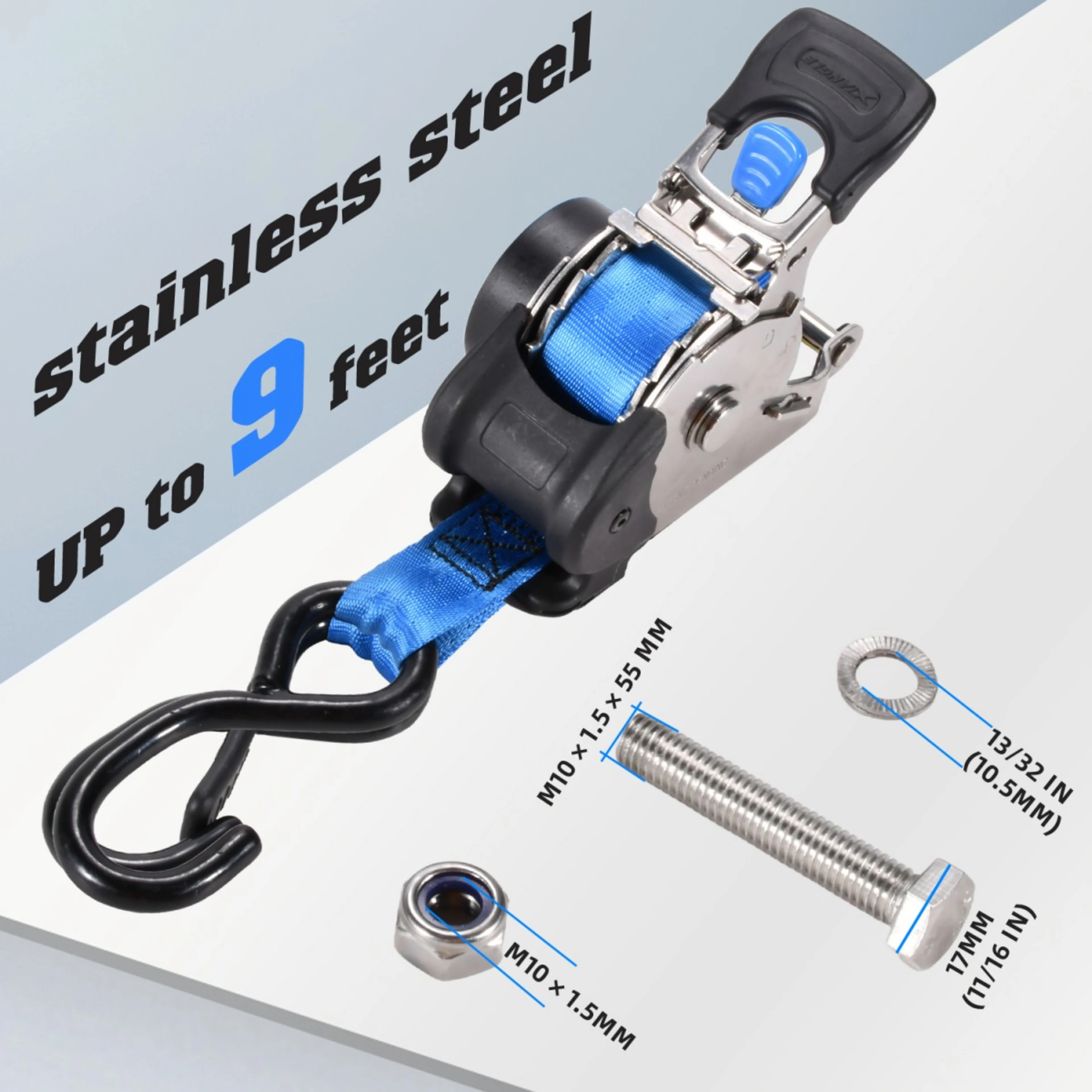 Eslinga Retráctil Montable de Acero Inoxidable 304L 25mm x 2.7m