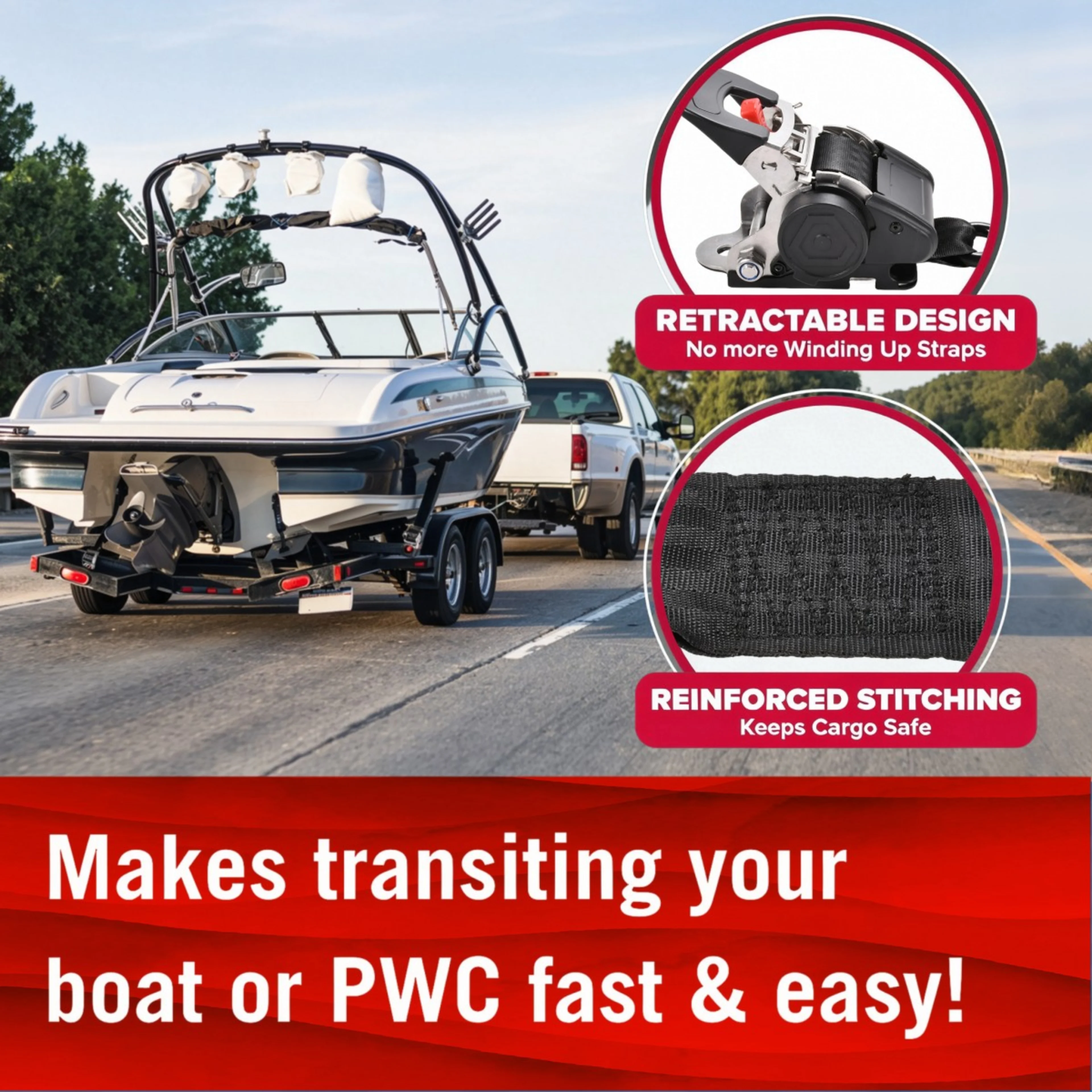 2 in. X 43 in. Stainless Steel Retractable Marine Transom Tie-Down Straps
