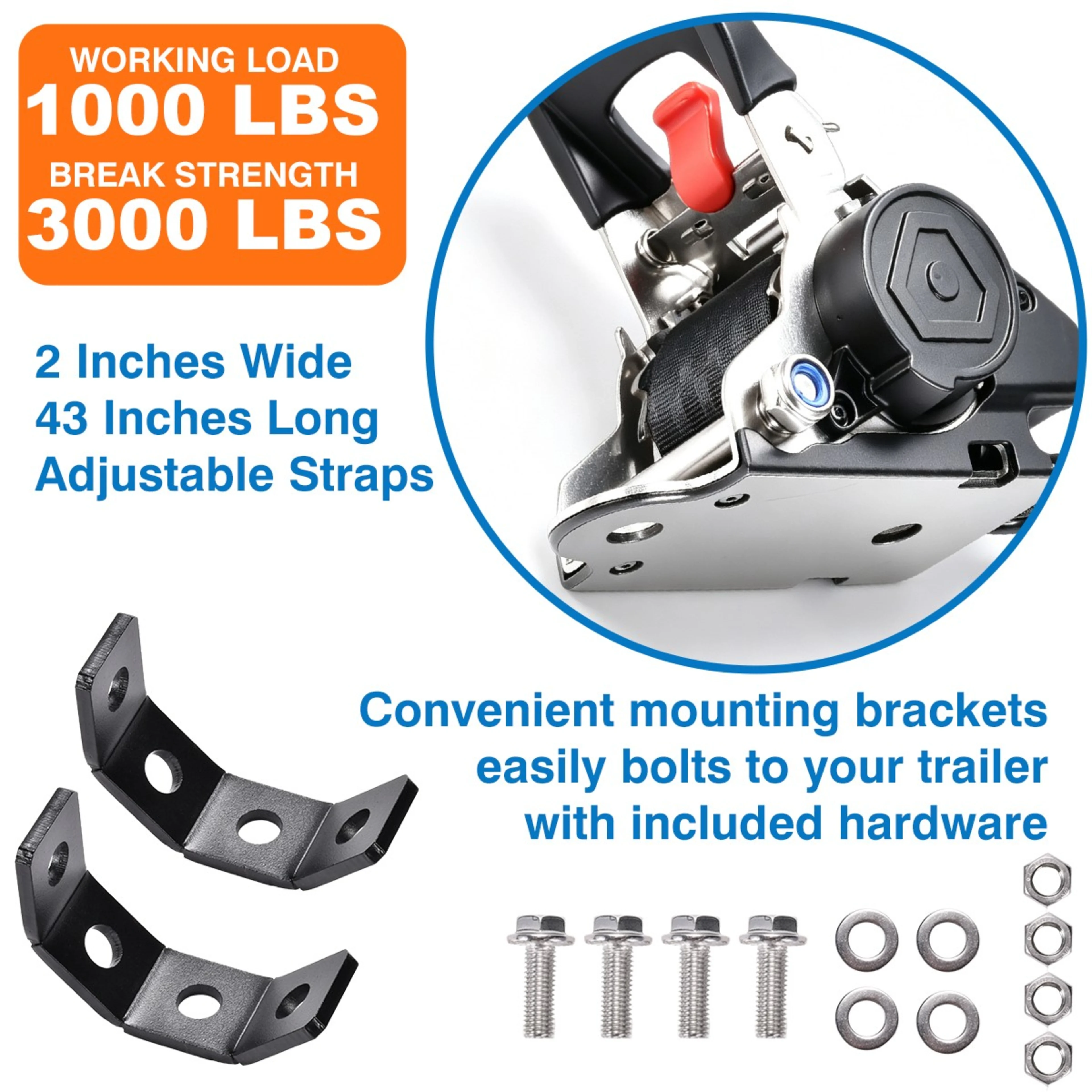 2 in. X 43 in. Stainless Steel Retractable Marine Transom Tie-Down Straps