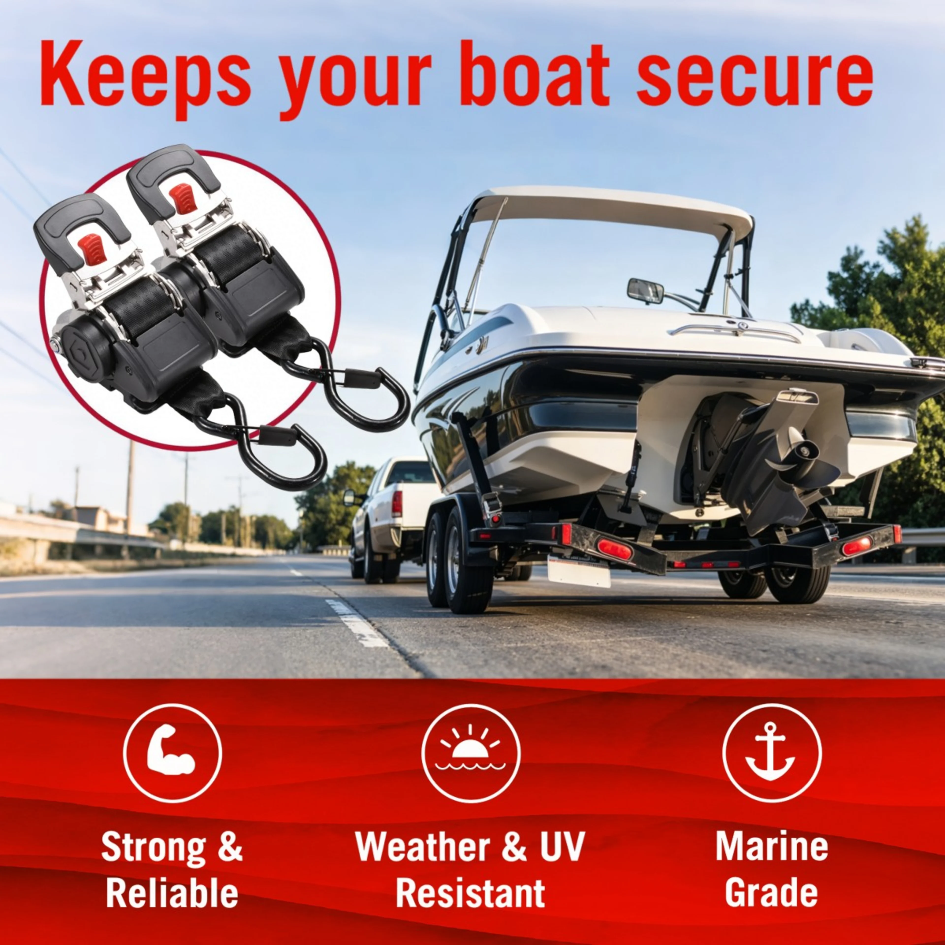2 in. X 43 in. Stainless Steel Retractable Marine Transom Tie-Down Straps