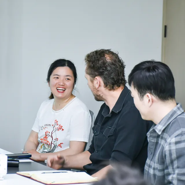 Team of experts discussing product design